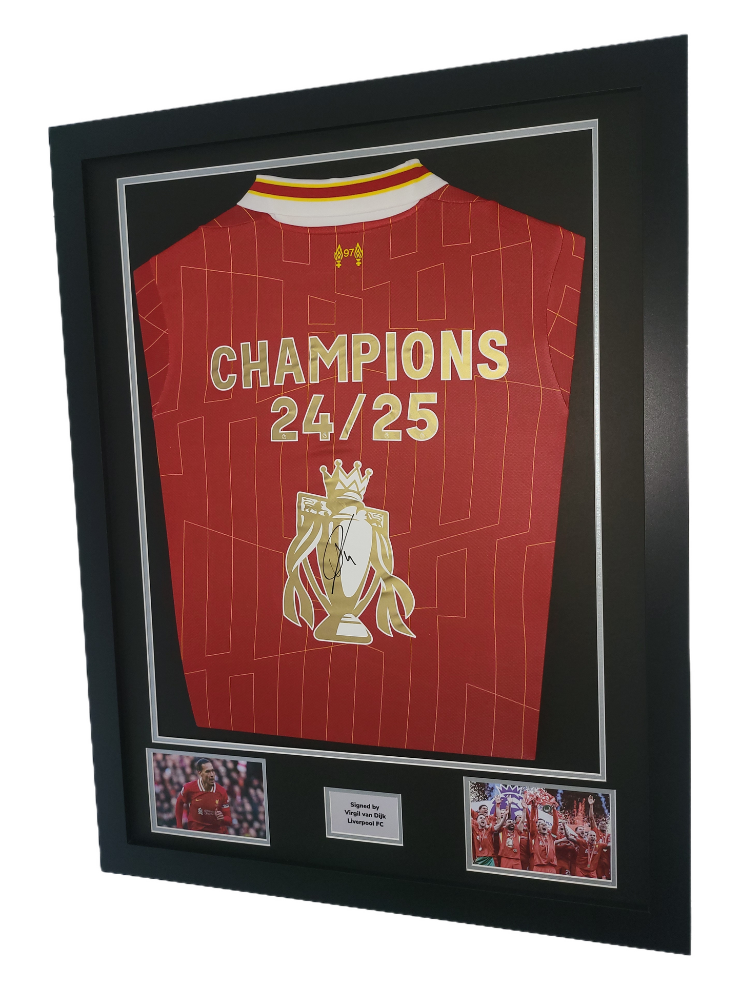 Virgil van Dijk Champions Hand Signed Liverpool Home 2024/2025 Framed Shirt with COA