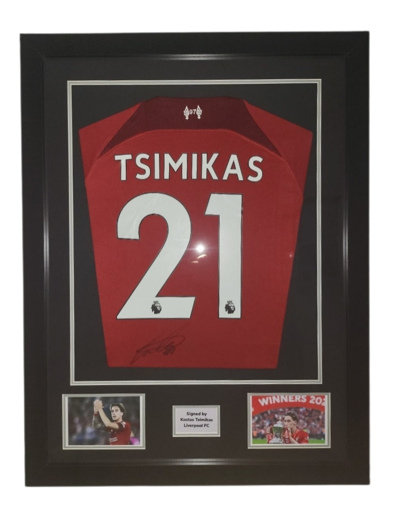 Tsimikas Hand Signed Liverpool FC Home 2022/2023 Framed Shirt with COA