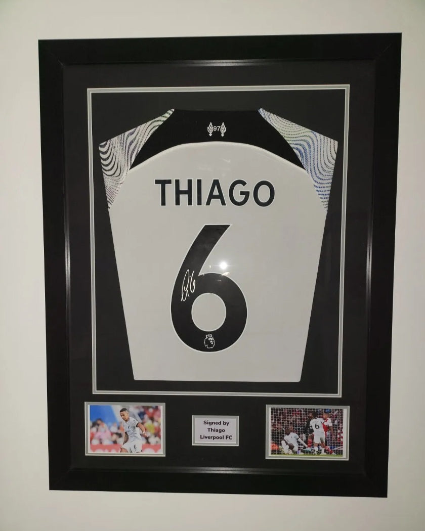 Thiago Hand Signed Liverpool FC Away 2022/2023 Framed Shirt with COA