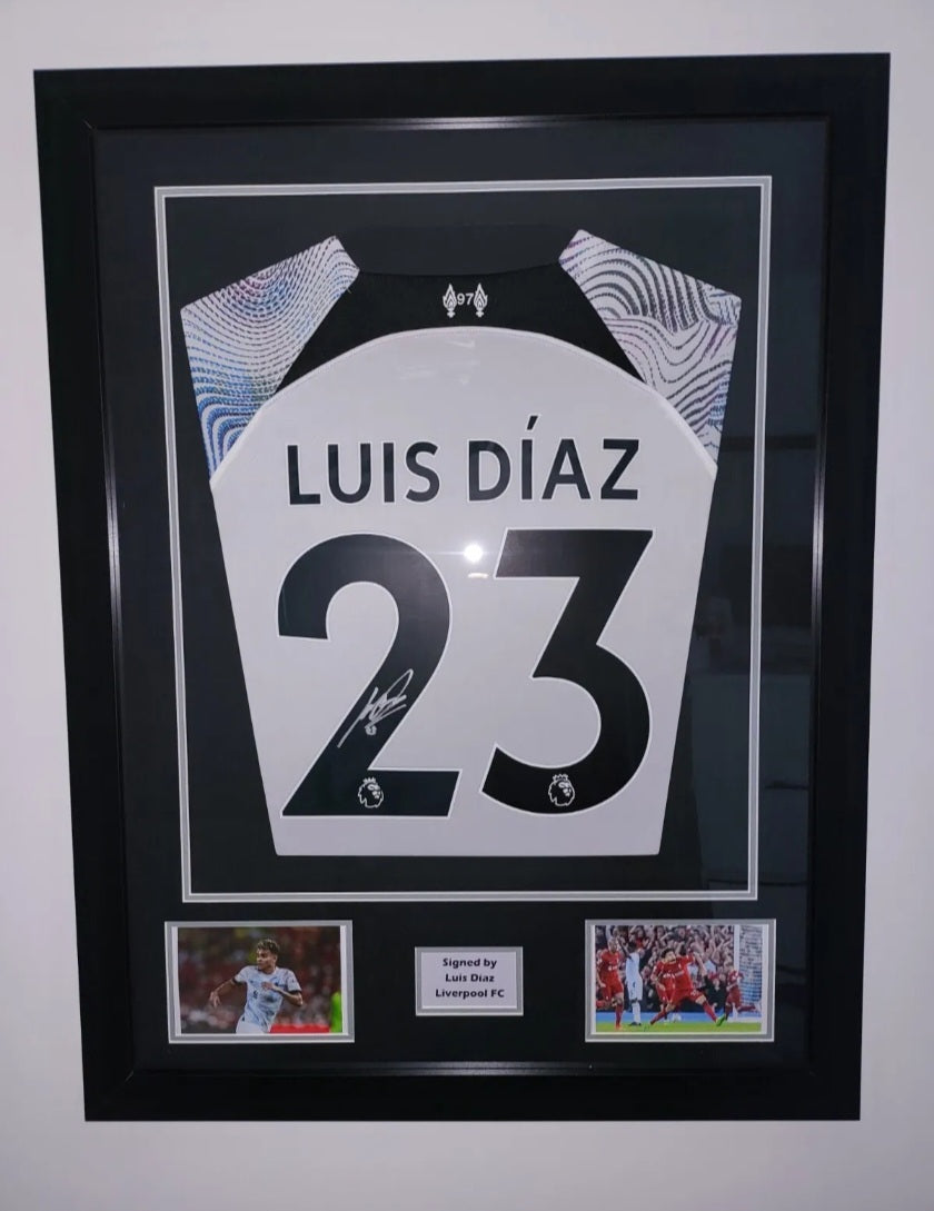 Luis Diaz Hand Signed Liverpool FC Away 2022/2023 Framed Shirt with COA