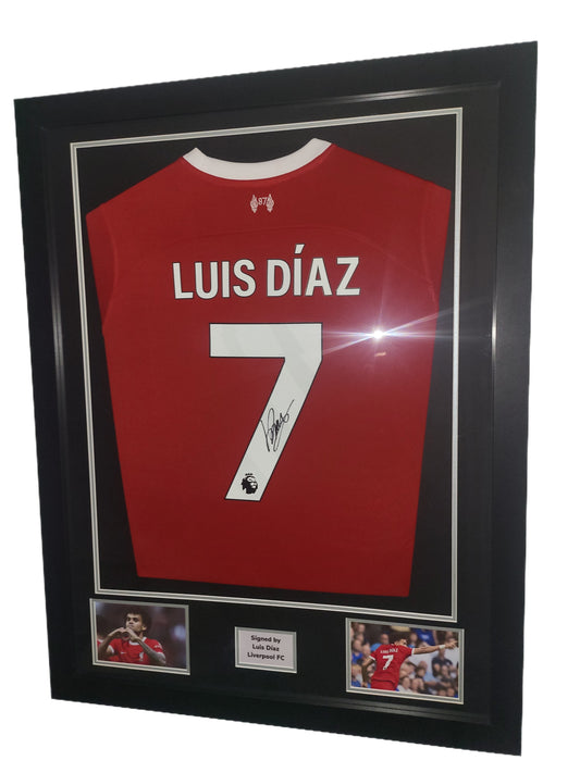 Luis Diaz Hand Signed Liverpool Home 2023/24 Framed Shirt with COA