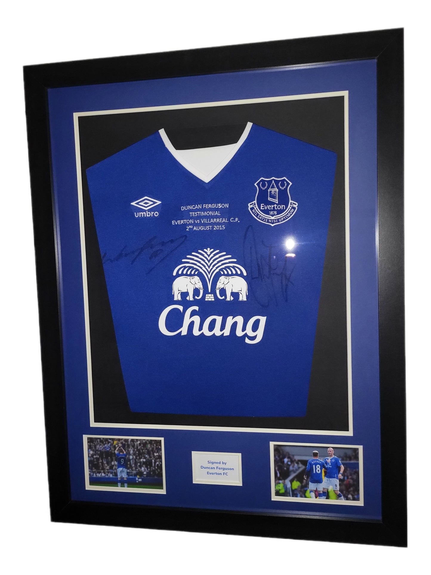 Duncan Ferguson and Wayne Rooney Hand Everton Home Framed Shirt with COA