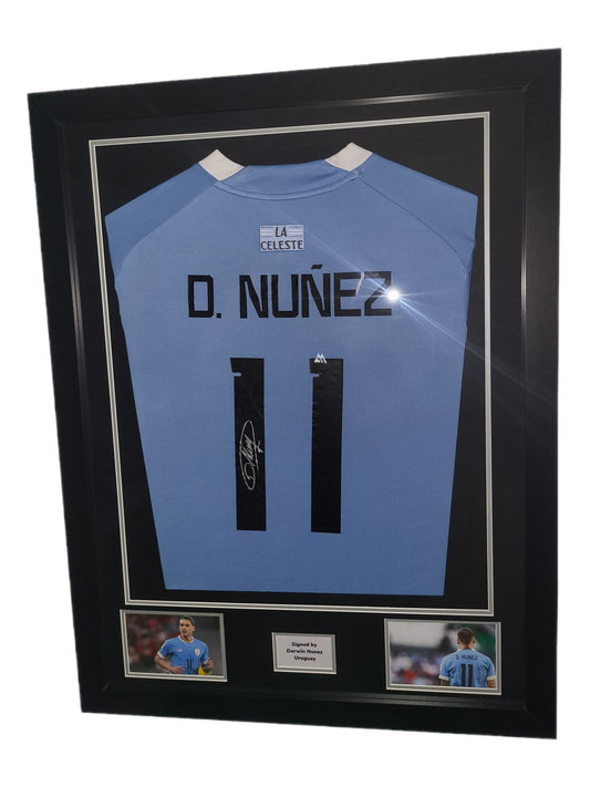 Darwin Nunez Hand Signed Uruguay Home Framed Shirt with COA