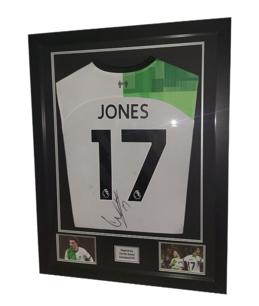 Curtis Jones Hand Signed Liverpool Away 2023/24 Framed Shirt with COA