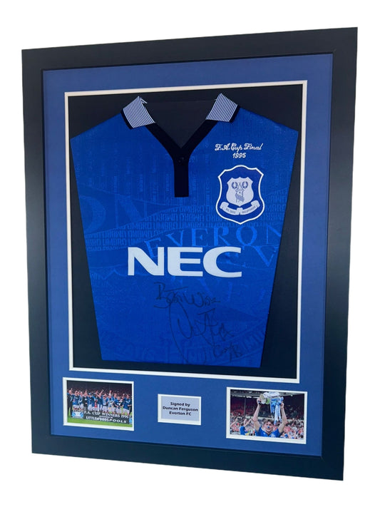 Duncan Ferguson front signed Everton Home 1995 FA Cup Final Framed Shirt with COA