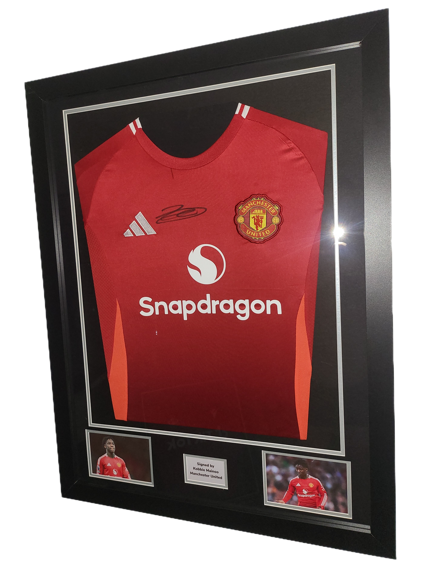 Kobbie Mainoo Front Signed Manchester United Home 2024/25 Framed Shirt and COA