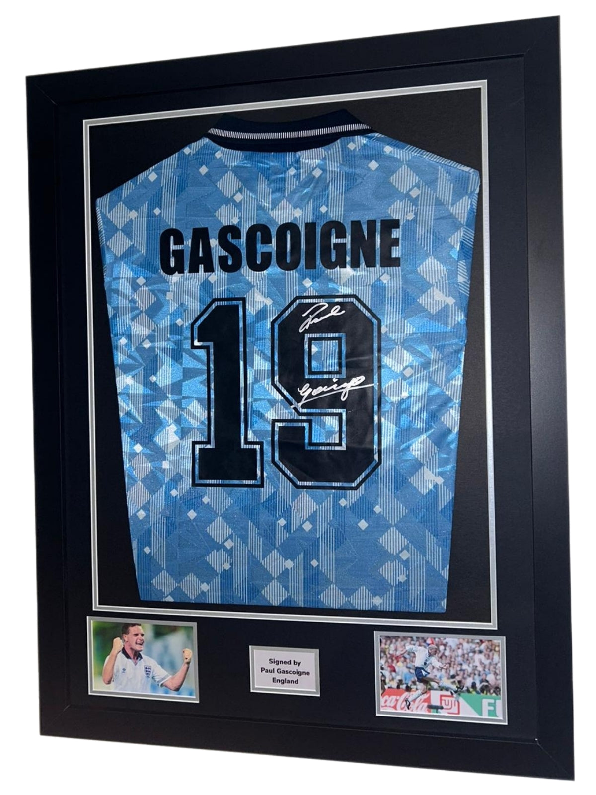 Paul Gascoigne Hand Signed England 3rd kit 1990 Framed Shirt with COA