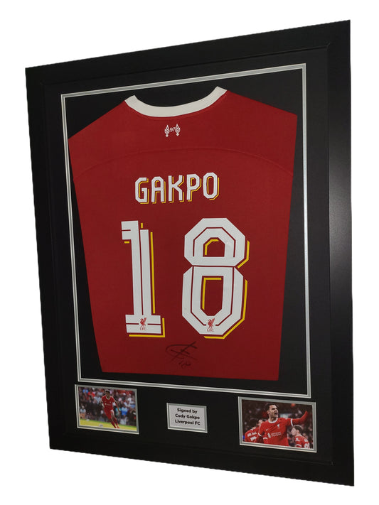 Cody Gakpo Hand Signed Liverpool FC Home 2023/2024 Framed Shirt with COA and LFC Nameset