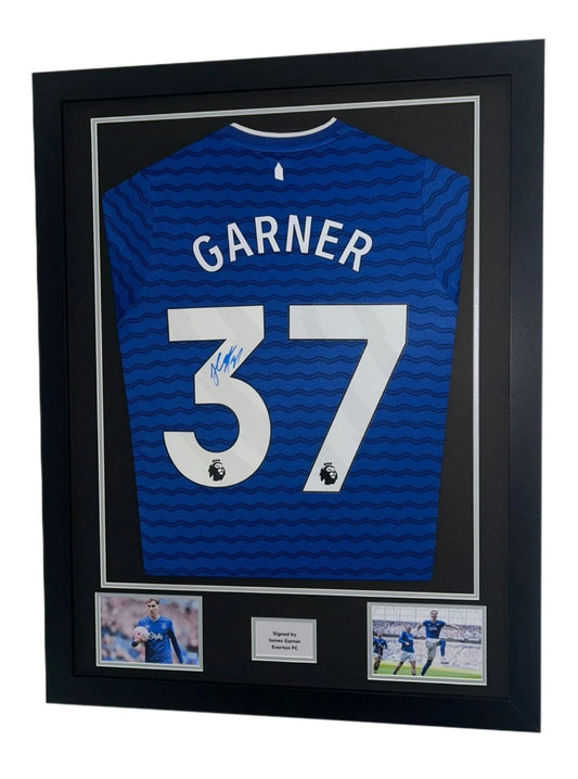 James Garner Hand Signed Everton Home 2025/26 Framed Shirt