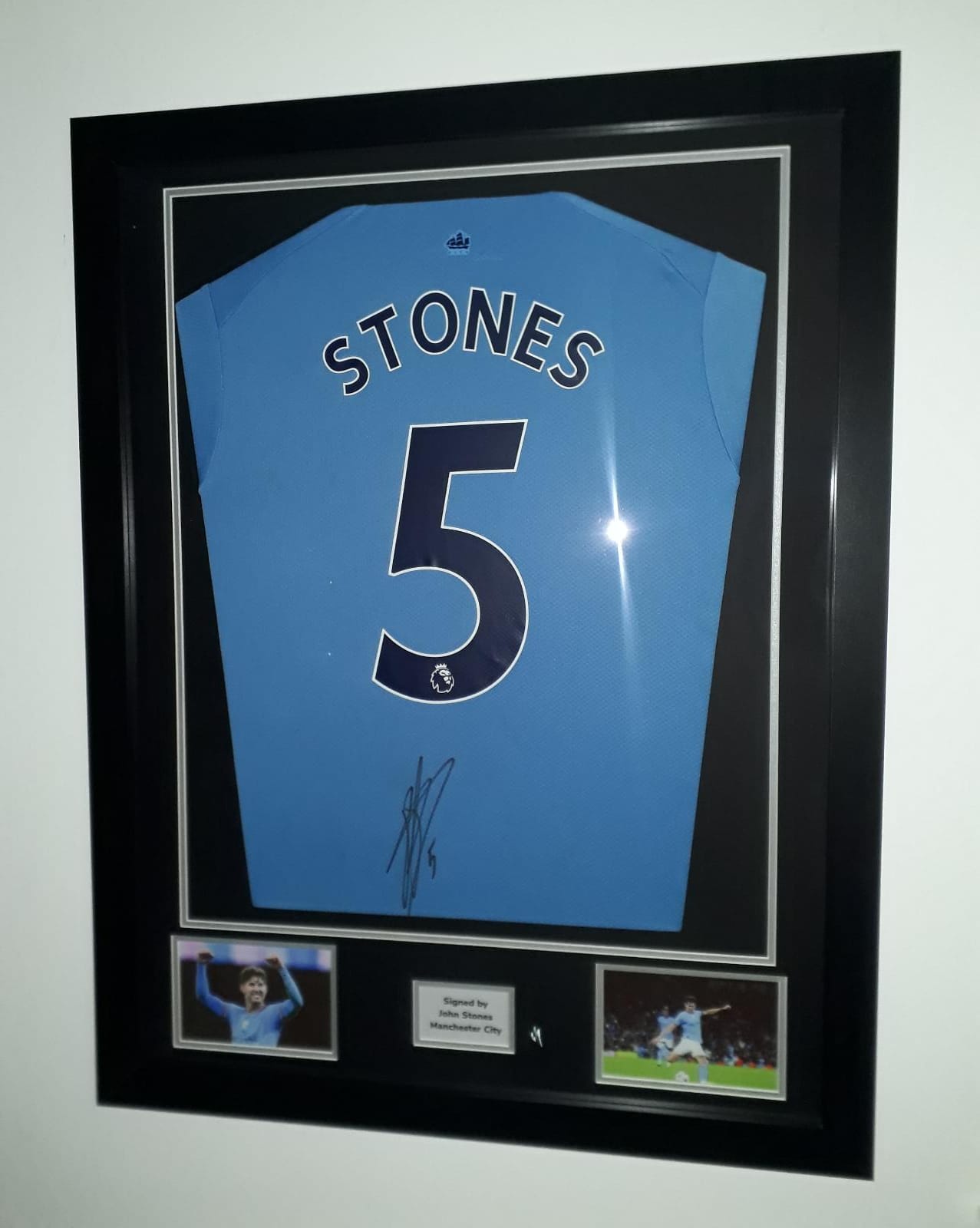 John Stones Hand Signed Manchester City Home 2022/2023 Framed Shirt Premier League Numbers