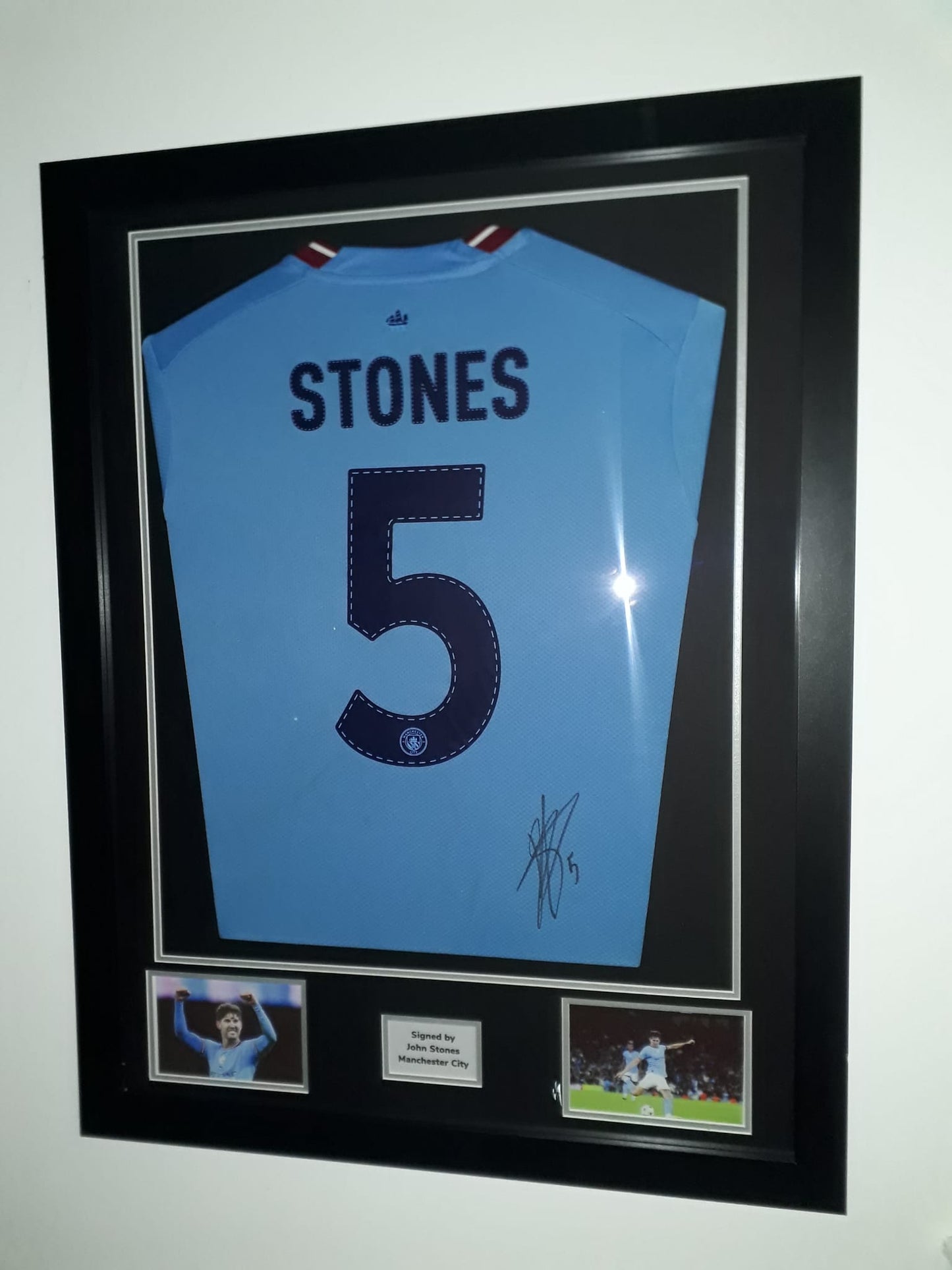 John Stones Hand Signed Manchester City Home 2022/2023 Framed Shirt