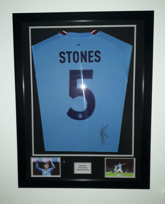 John Stones Hand Signed Manchester City Home 2022/2023 Framed Shirt