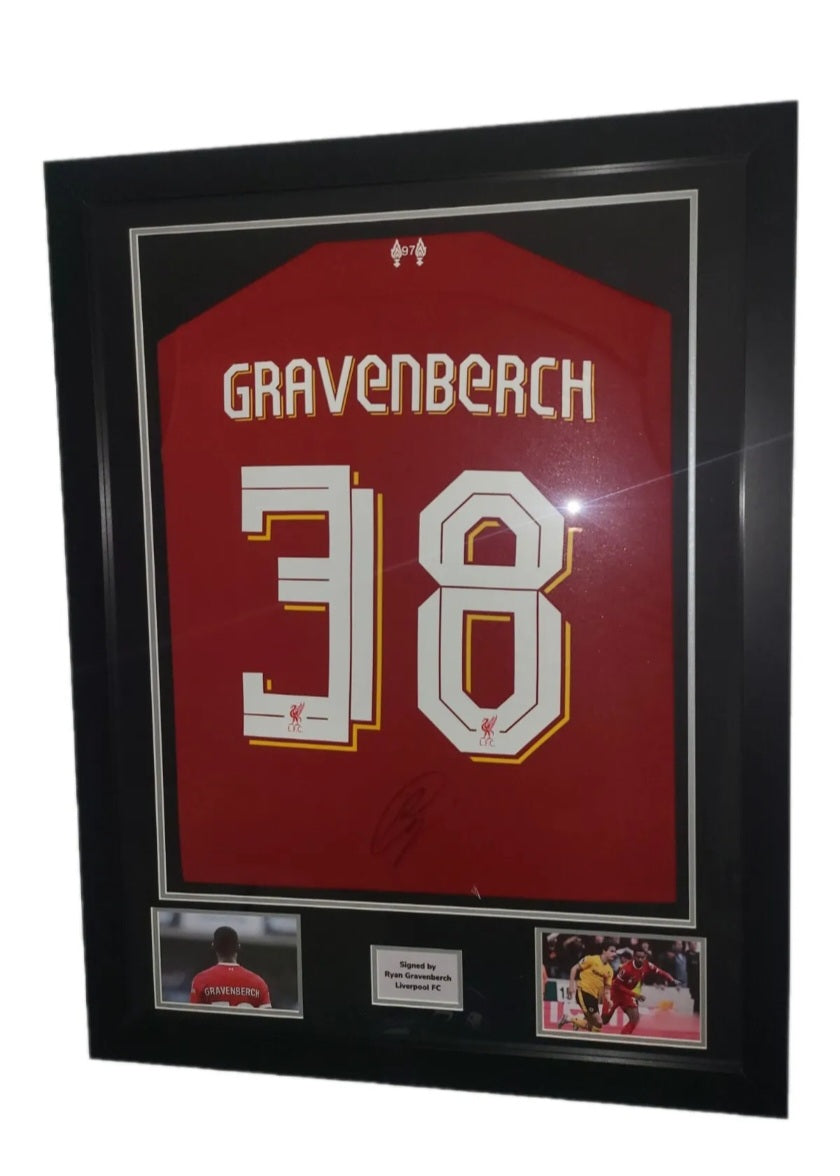 Ryan Gravenberch Hand Signed Liverpool Home 2023/24 Framed Shirt with LFC Numbers and COA