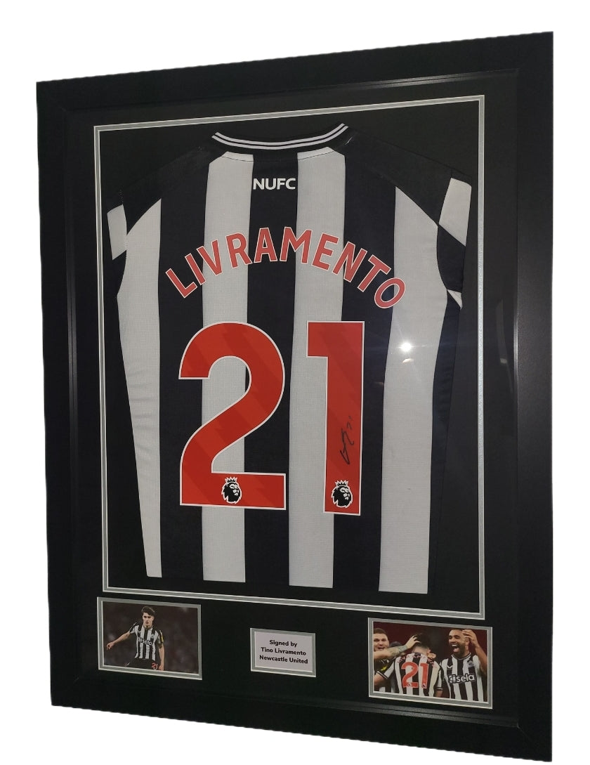 Tino Livramento Hand Signed Newcastle Home 2023/24 Framed Shirt with COA