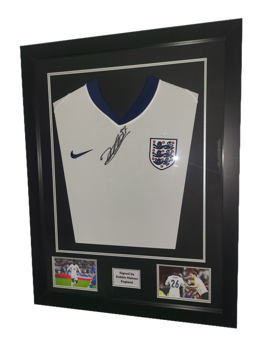 Kobbie Mainoo Hand Front Signed England Home Euro 2024 Framed Shirt with COA