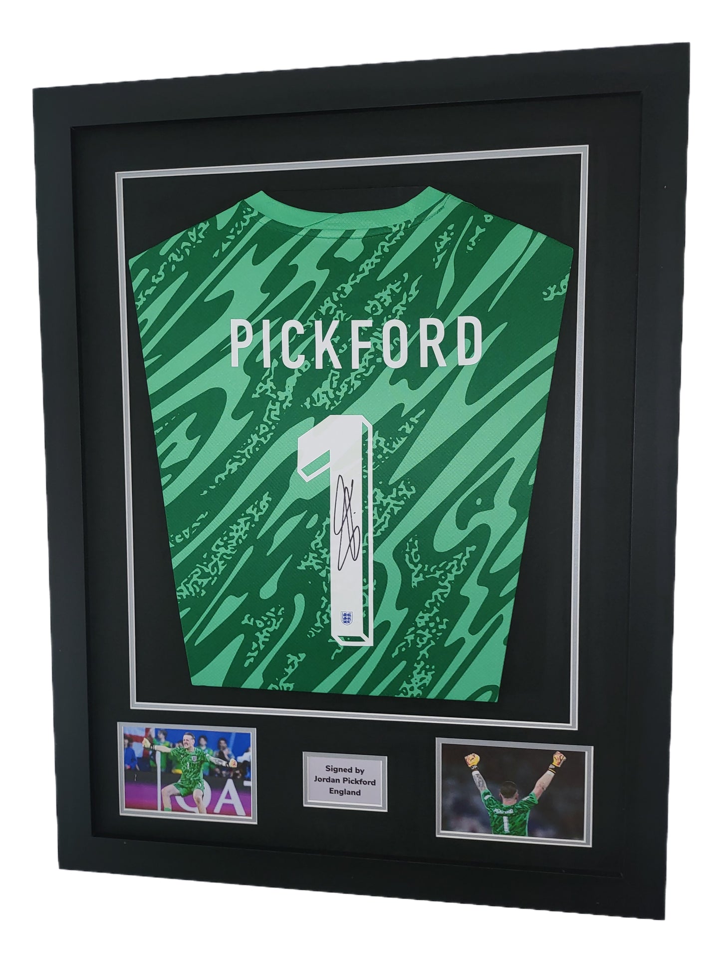 Jordan Pickford Hand Signed England Green Euro 2024 Framed Shirt with COA