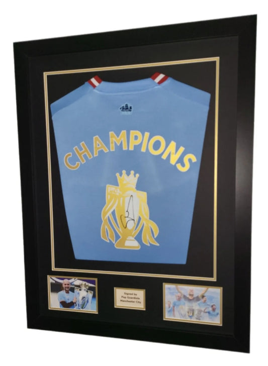 Pep Guardiola Manchester City 2022/23 Premier League winning signed Framed Shirt with COA