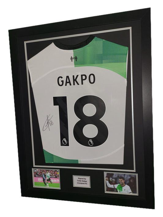 Cody Gakpo Hand Signed Liverpool FC Away 2023/2024 Framed Shirt with COA