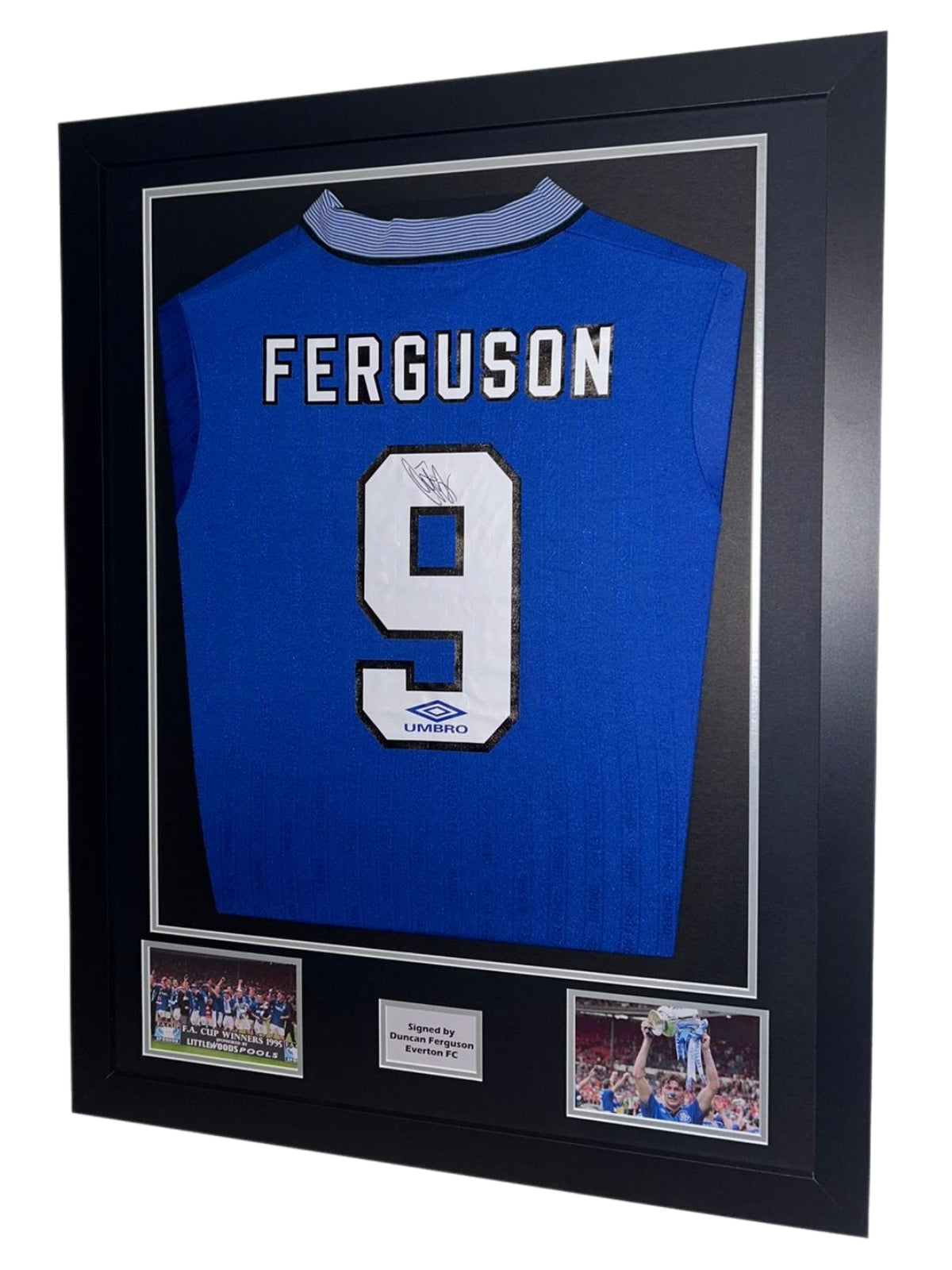 Duncan Ferguson Hand Everton Home 1995 FA Cup Final Framed Shirt with COA