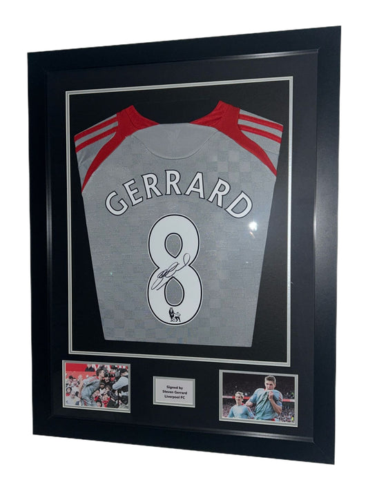 Steven Gerrard Back Signed Liverpool FC Away 2008/09 Framed Shirt with COA