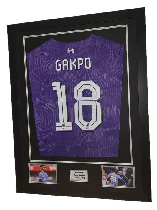 Cody Gakpo Hand Signed Liverpool FC 3rd 2023/2024 Framed Shirt with COA and LFC Nameset