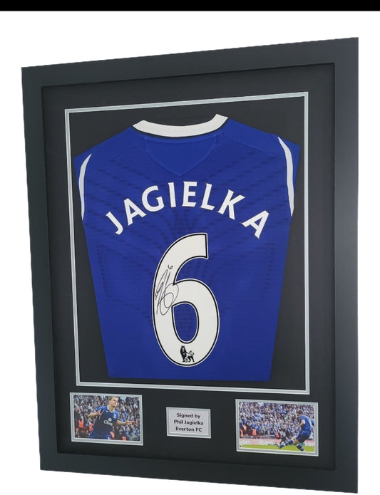 Phil Jagielka Signed Everton Home 2009 Framed Shirt with COA