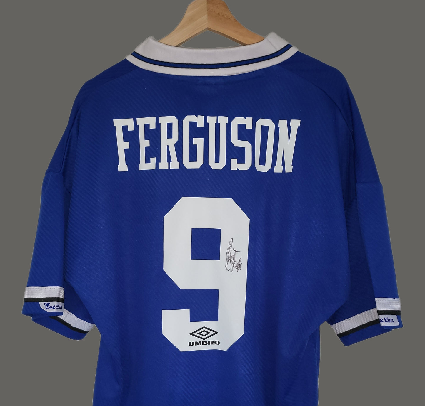 Duncan Ferguson Hand Everton Home 1994/1995 Shirt with COA