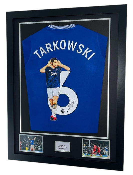 James Tarkowski Derby Image Hand Signed Everton Home 2024/25 Framed Shirt