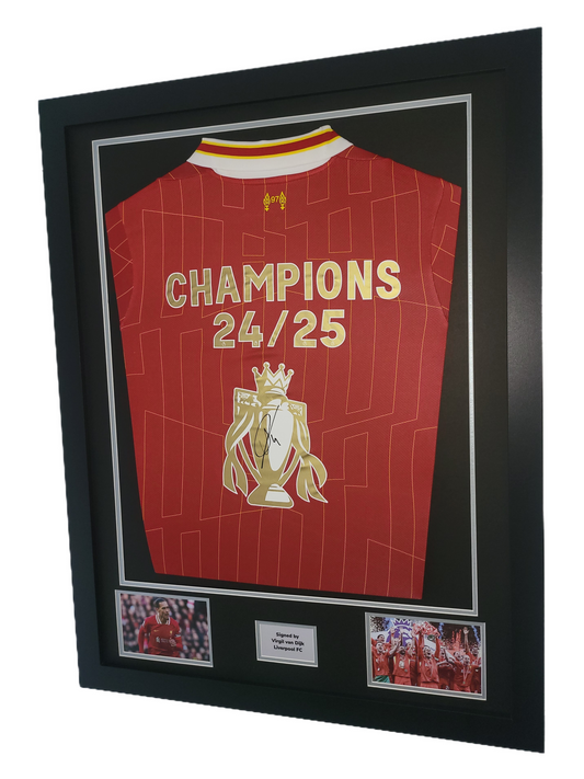 Virgil van Dijk Champions Hand Signed Liverpool Home 2024/2025 Framed Shirt with COA
