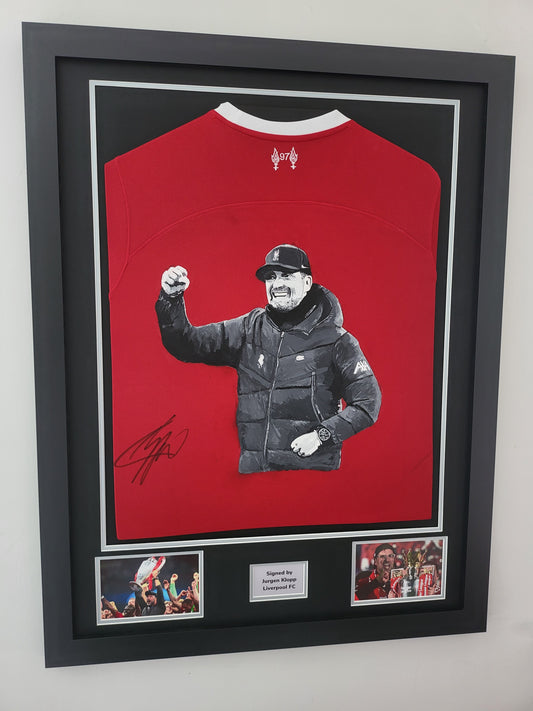 Jurgen Klopp Signed Liverpool Home 2023/24 Framed Shirt with one off painted tribute