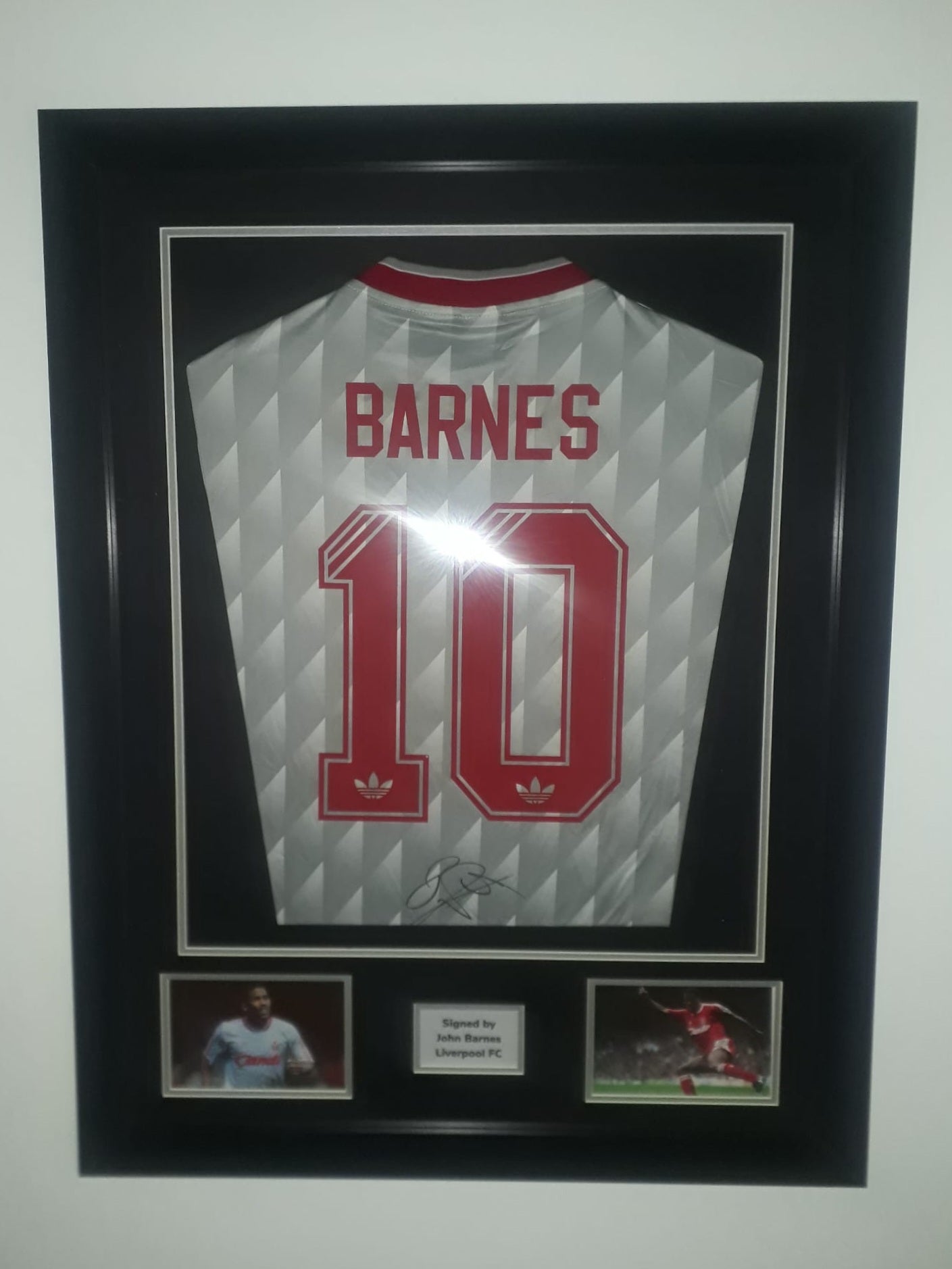 John Barnes Hand Signed Liverpool Candy Away Framed Shirt with COA