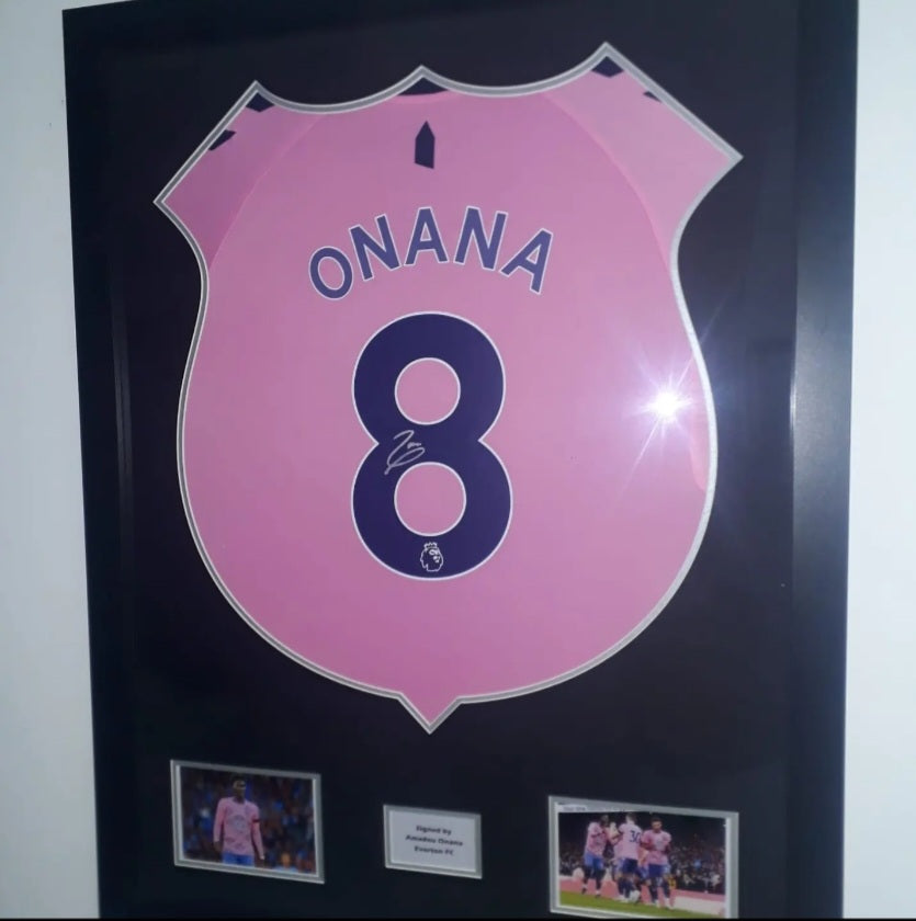 Onana Crest Style Hand Signed Everton Away 2022/23 Framed Shirt