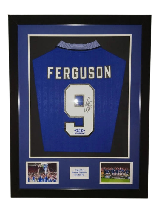 Duncan Ferguson Hand Everton Home 1995 FA Cup Final Framed Shirt with COA